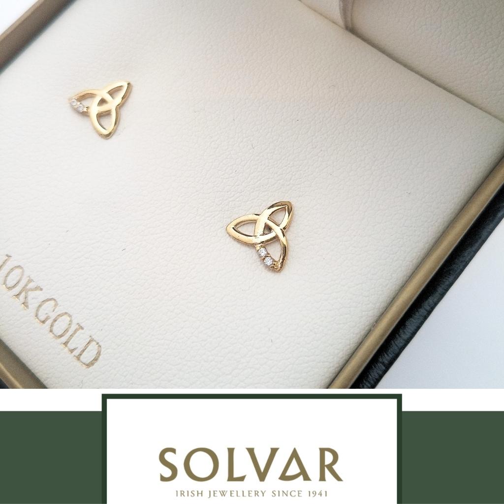 10K Gold Trinity Knot Stud Earrings with CZ