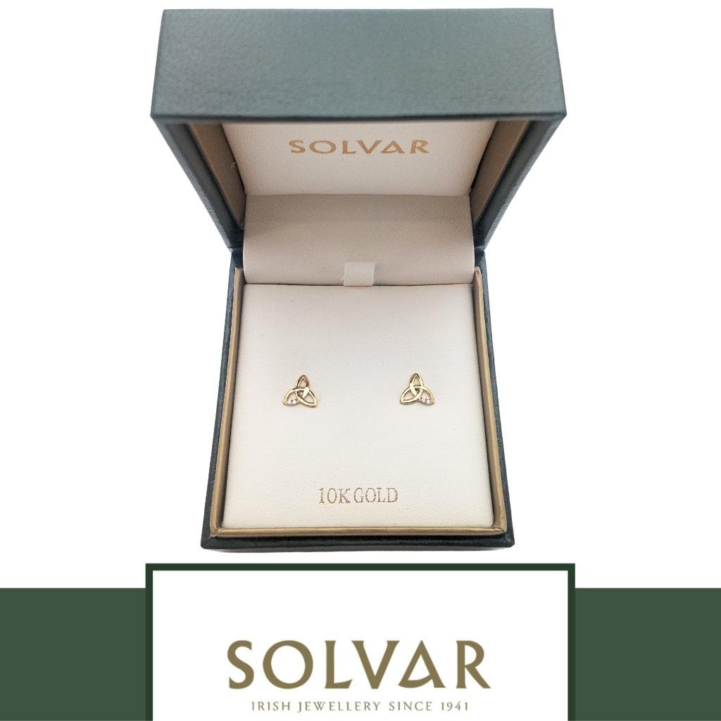 10K Gold Trinity Knot Stud Earrings with CZ