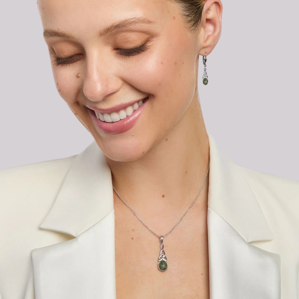 Connemara Marble And Sterling Silver Long Trinity Knot Necklace