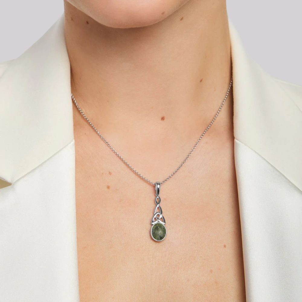 Connemara Marble And Sterling Silver Long Trinity Knot Necklace