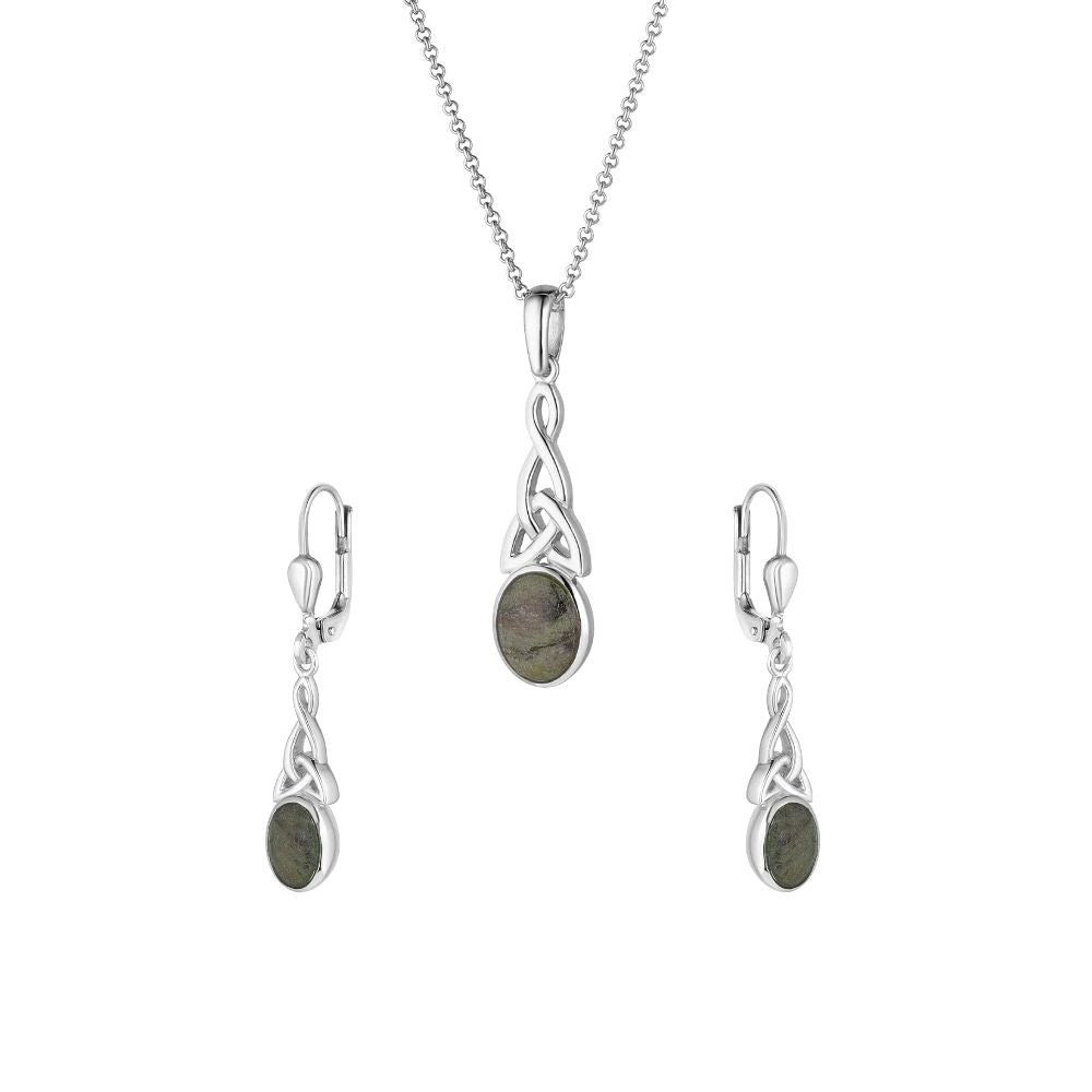 Connemara Marble And Sterling Silver Long Trinity Knot Necklace