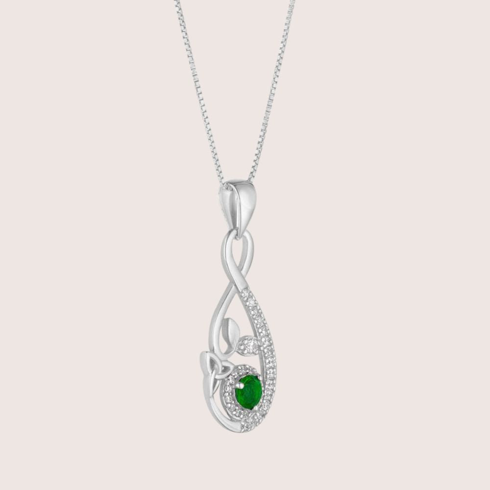 Sterling Silver Green Crystal Celtic Drop Necklace