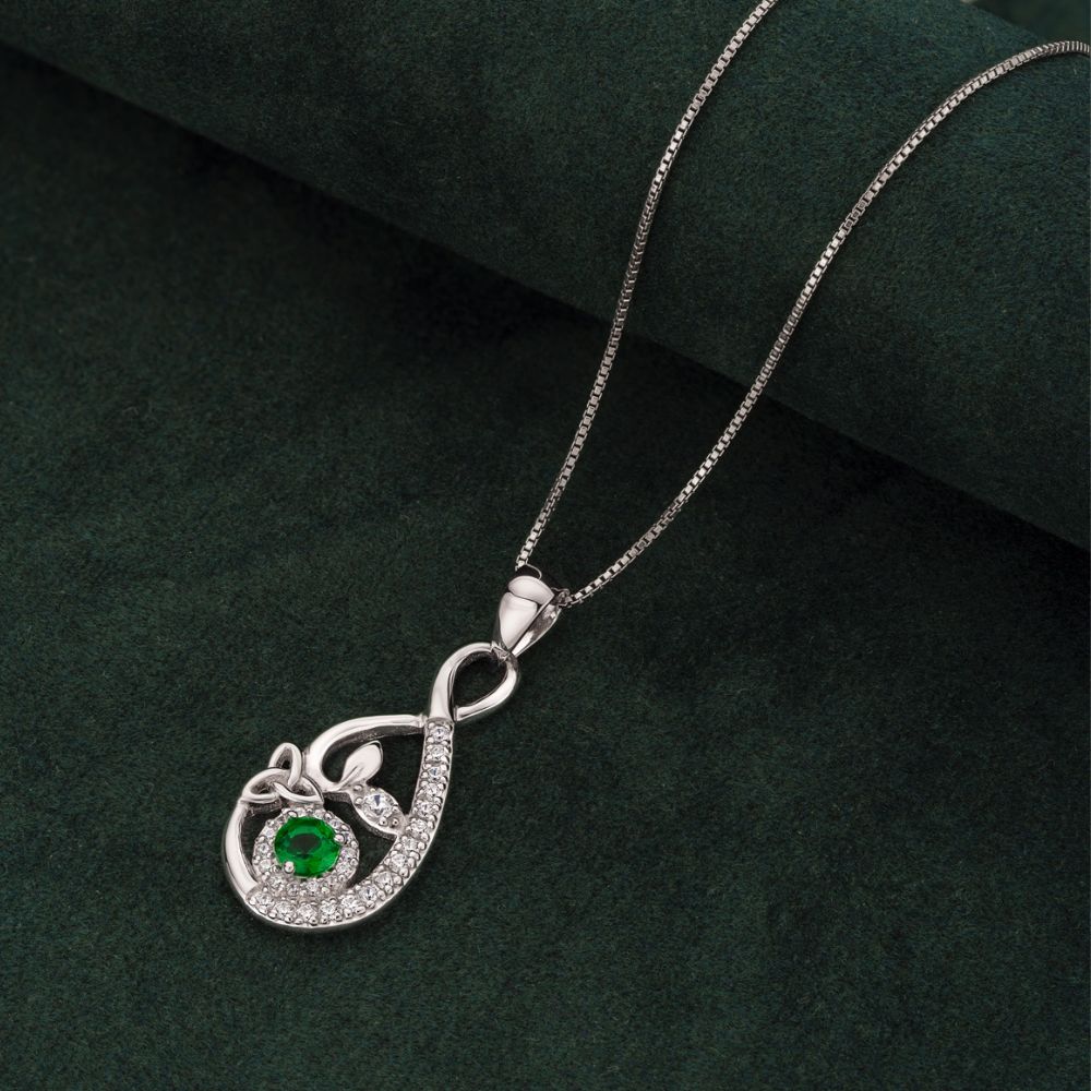 Sterling Silver Green Crystal Celtic Drop Necklace