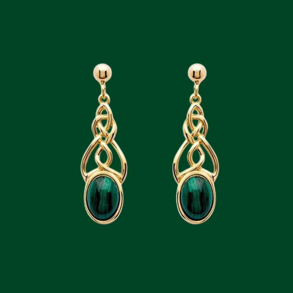 14k Gold Vermeil Celtic Knot Malachite Earrings
