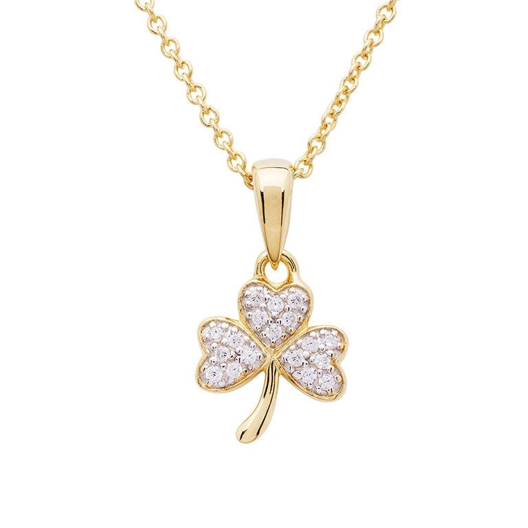 14k Gold Vermeil CZ Embellished Shamrock Necklace - The Celtic Gift Store - Necklaces