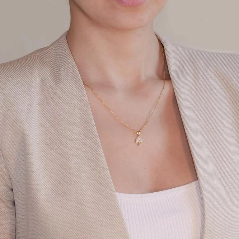 14K Gold Vermeil CZ Embellished Shamrock Necklace - The Celtic Gift Store - Necklaces