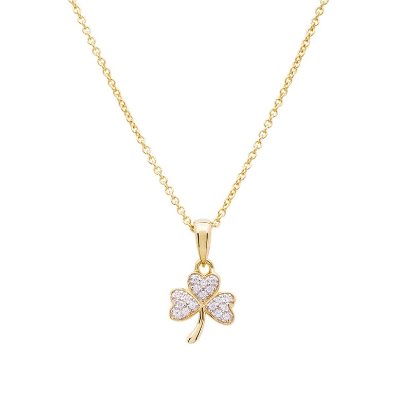 14K Gold Vermeil CZ Embellished Shamrock Necklace - The Celtic Gift Store - Necklaces