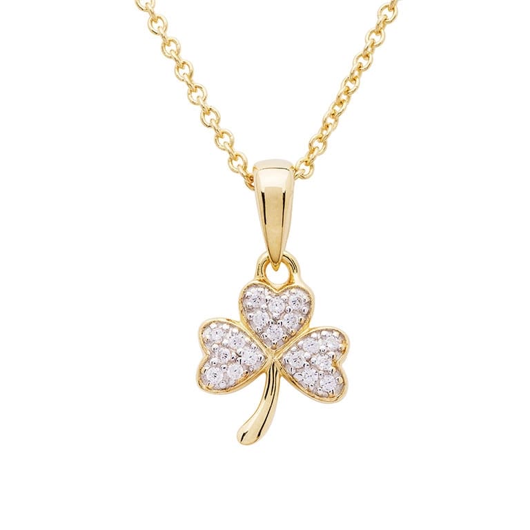 14K Gold Vermeil CZ Embellished Shamrock Necklace - The Celtic Gift Store - Necklaces