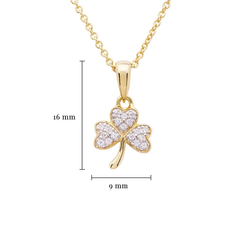 14K Gold Vermeil CZ Embellished Shamrock Necklace - The Celtic Gift Store - Necklaces