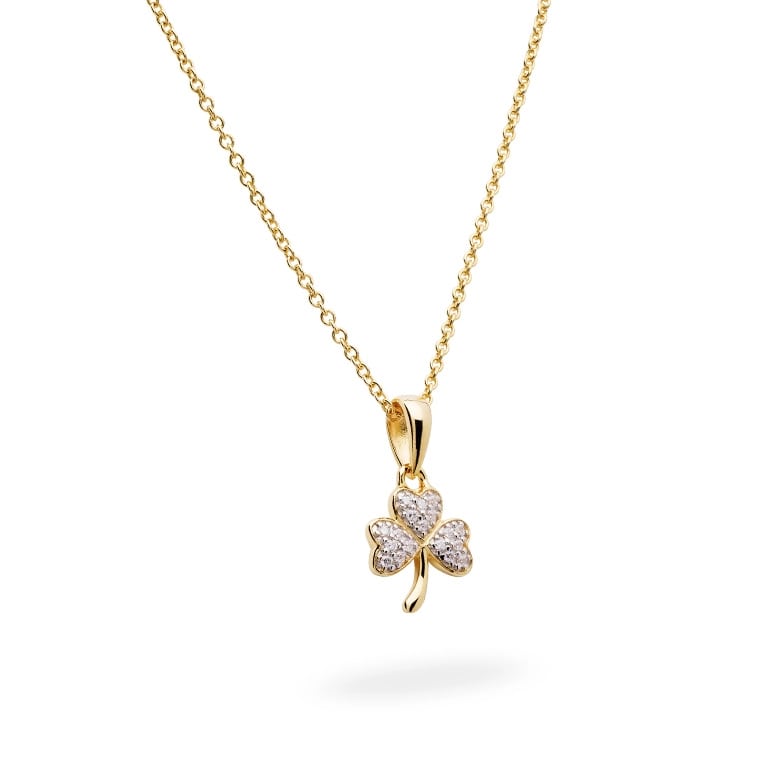14K Gold Vermeil CZ Embellished Shamrock Necklace - The Celtic Gift Store - Necklaces