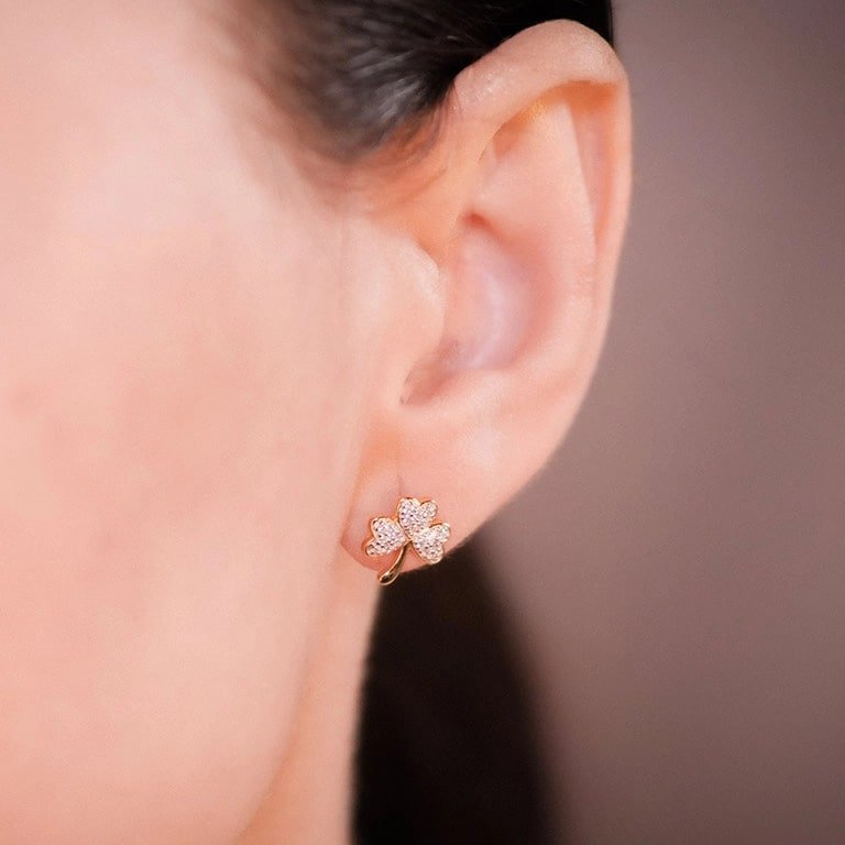 14K Gold Vermeil CZ Embellished Shamrock Stud Earrings - The Celtic Gift Store - Earrings