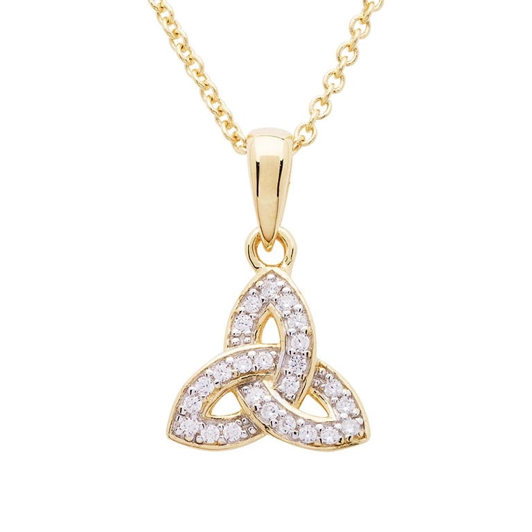 14K Gold Vermeil CZ Studded Trinity Knot Necklace - The Celtic Gift Store - Necklaces