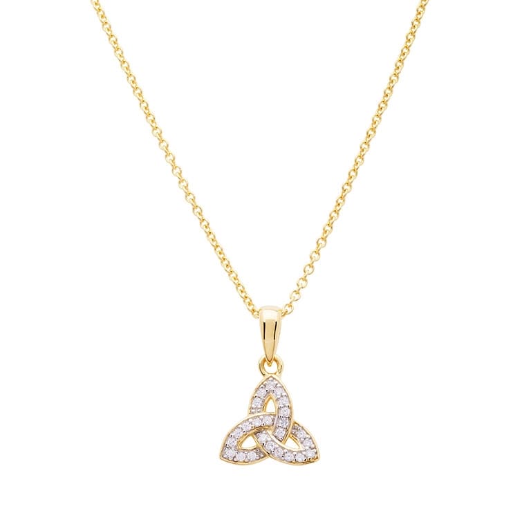 14K Gold Vermeil CZ Studded Trinity Knot Necklace - The Celtic Gift Store - Necklaces
