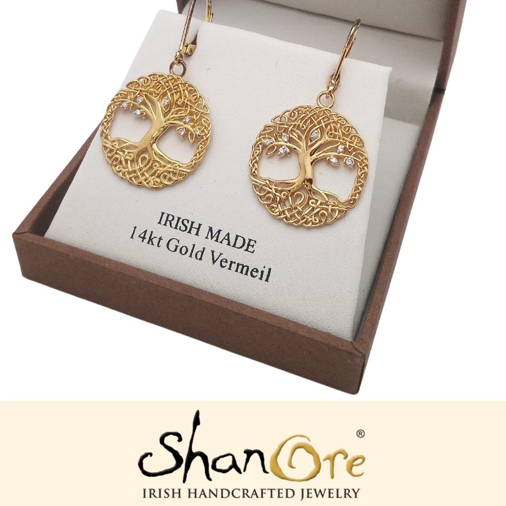 14K Gold Vermeil Filigree Celtic Tree of Life Earrings