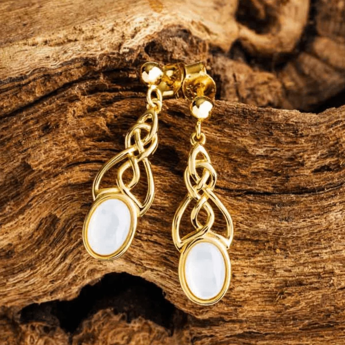 14k Gold Vermeil Mother of Pearl Celtic Knot Earrings