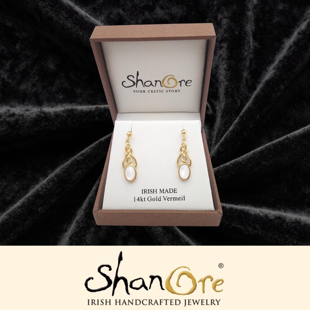 14k Gold Vermeil Mother of Pearl Celtic Knot Earrings