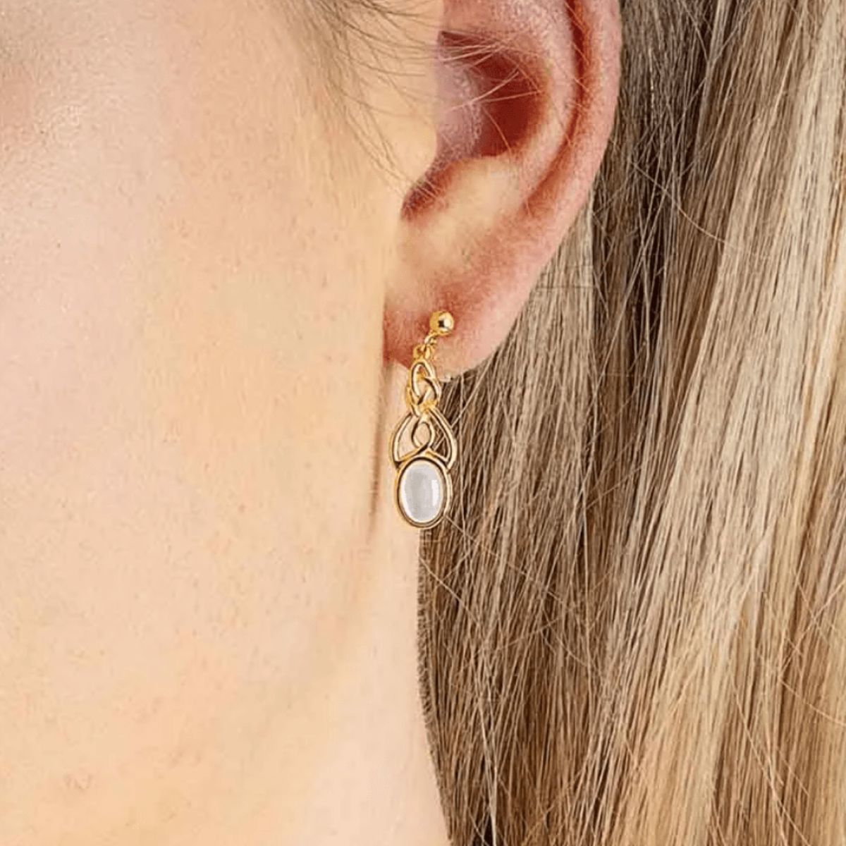 14k Gold Vermeil Mother of Pearl Celtic Knot Earrings