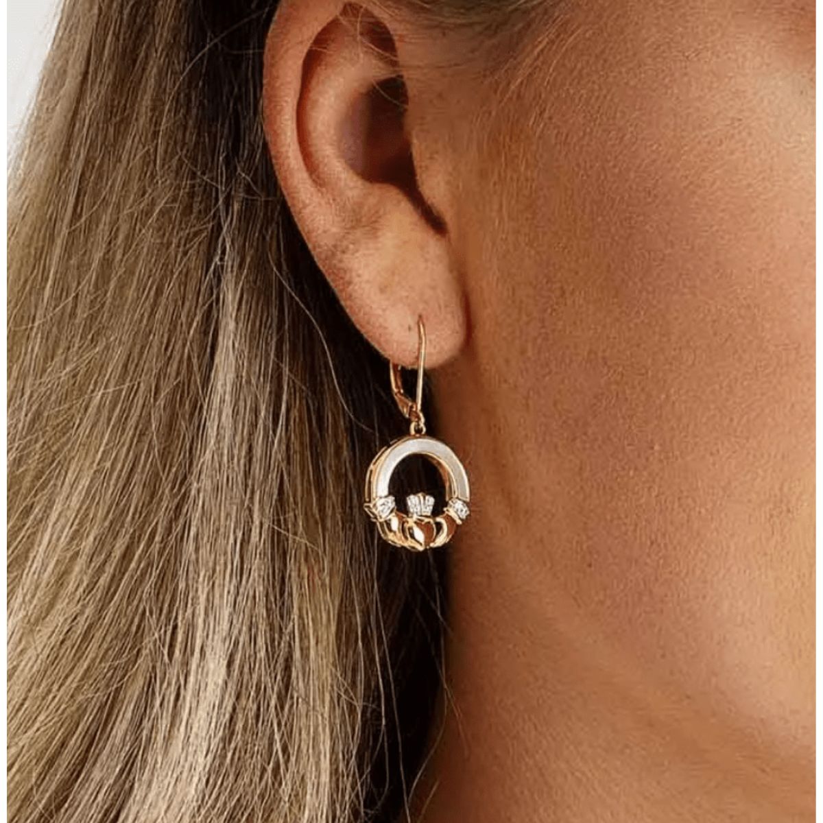 14K Gold Vermeil Mother of Pearl Claddagh Earrings