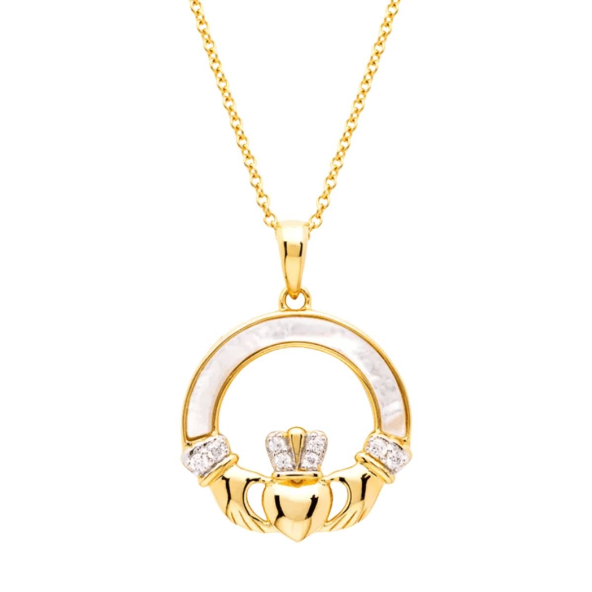 14K Gold Vermeil Mother of Pearl Claddagh Necklace