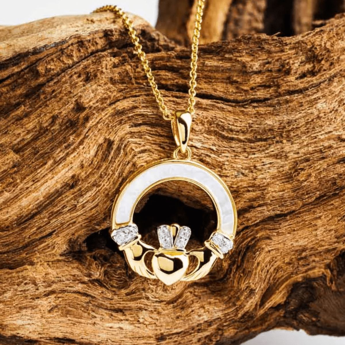 14K Gold Vermeil Mother of Pearl Claddagh Necklace