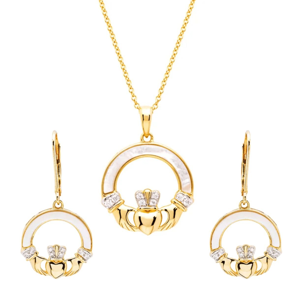 14K Gold Vermeil Mother of Pearl Claddagh Necklace