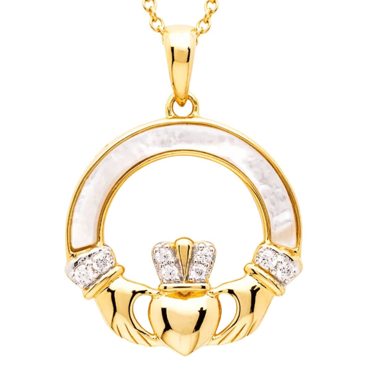 14K Gold Vermeil Mother of Pearl Claddagh Necklace