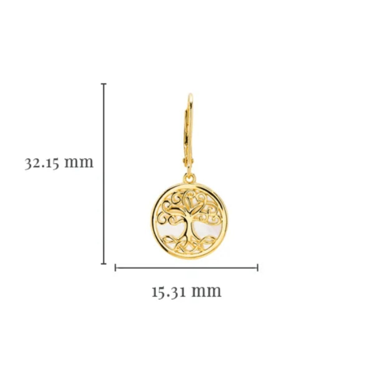 14K Gold Vermeil Mother of Pearl Tree of Life Earrings