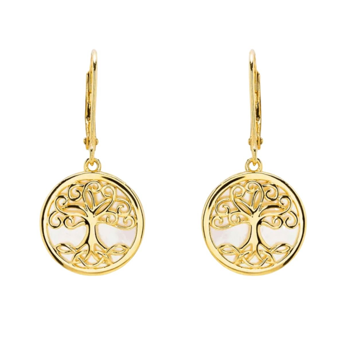 14K Gold Vermeil Mother of Pearl Tree of Life Earrings