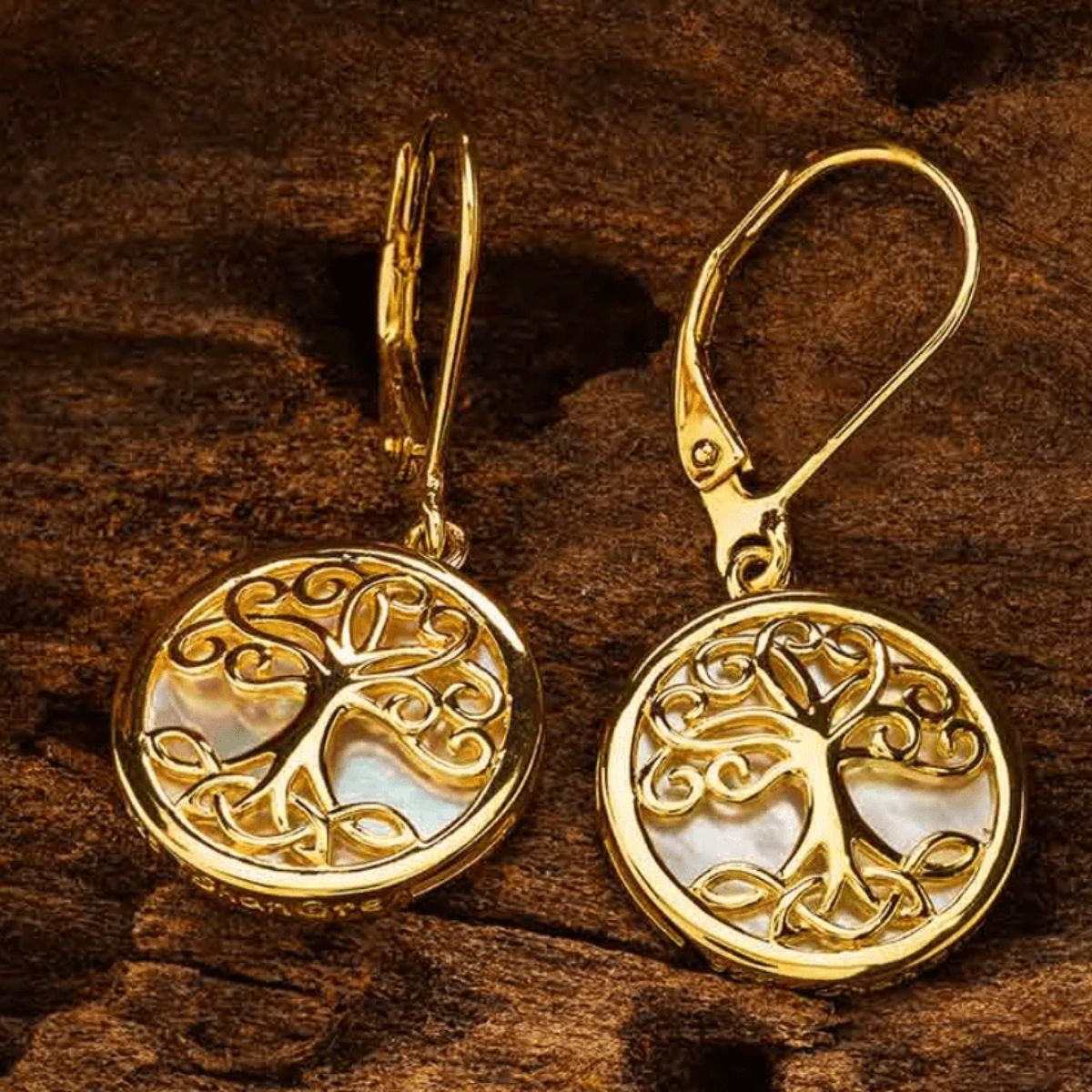 14K Gold Vermeil Mother of Pearl Tree of Life Earrings