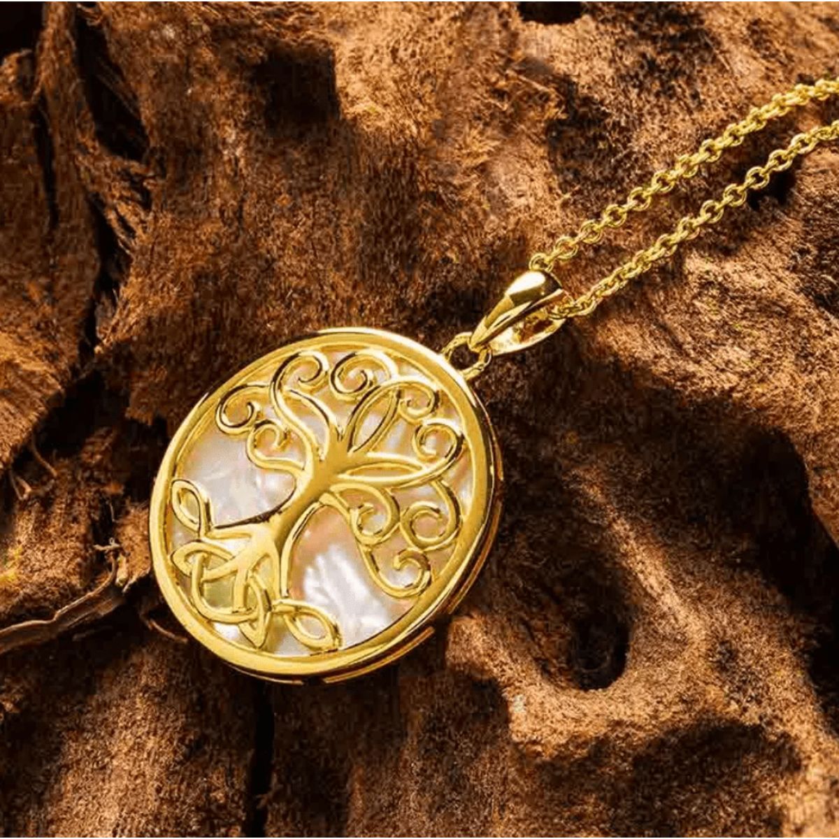 14K Gold Vermeil Mother of Pearl Tree of Life Necklace