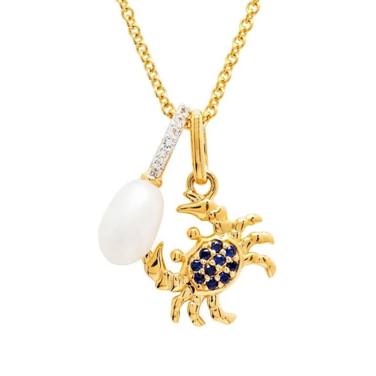 14k Gold Vermeil Sapphire and Pearl Crab Necklace