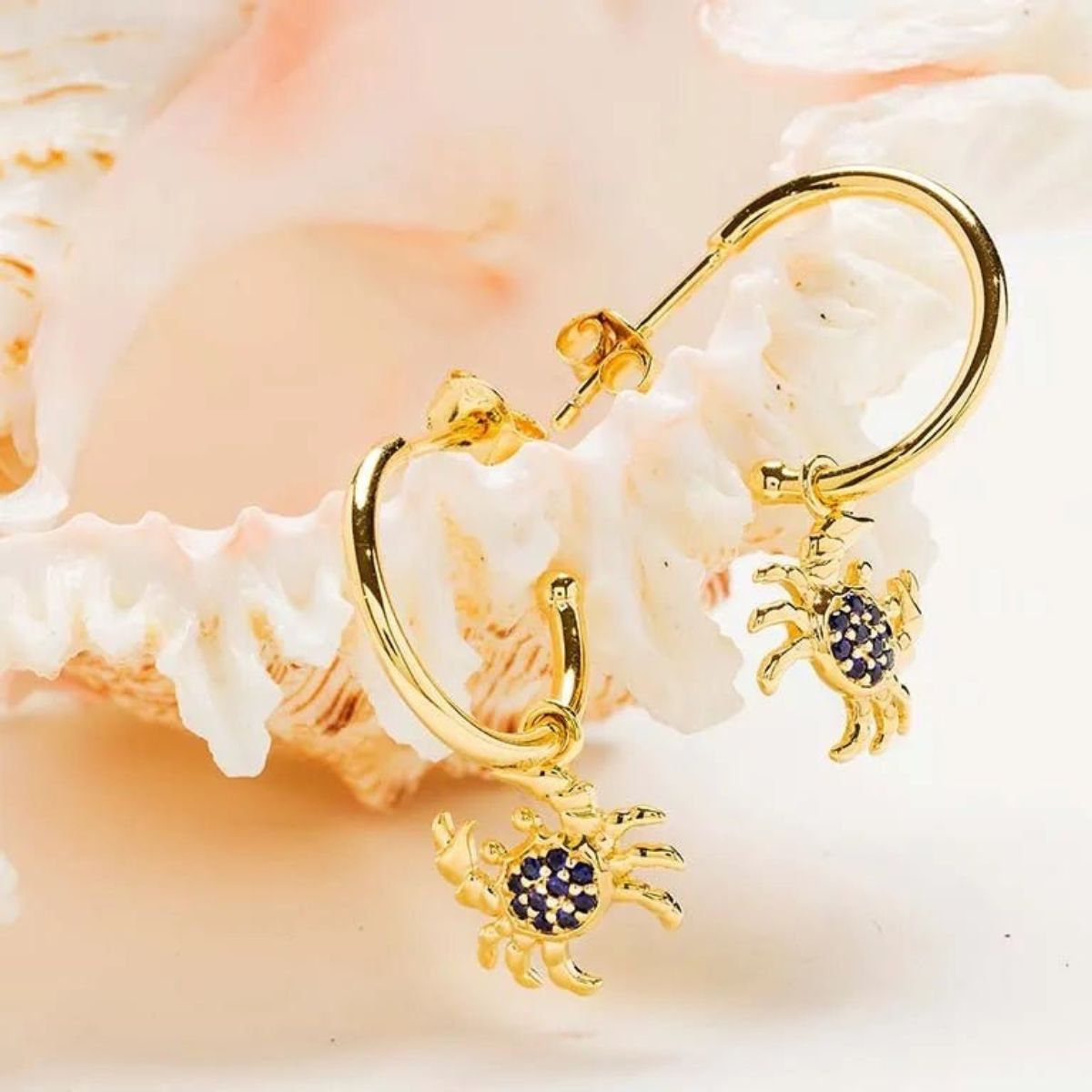 14k Gold Vermeil Sapphire Crab Earrings