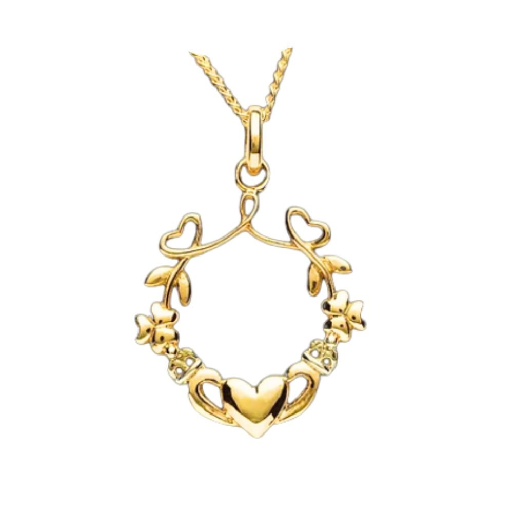 14k Gold Vermeil Shamrock Claddagh Necklace