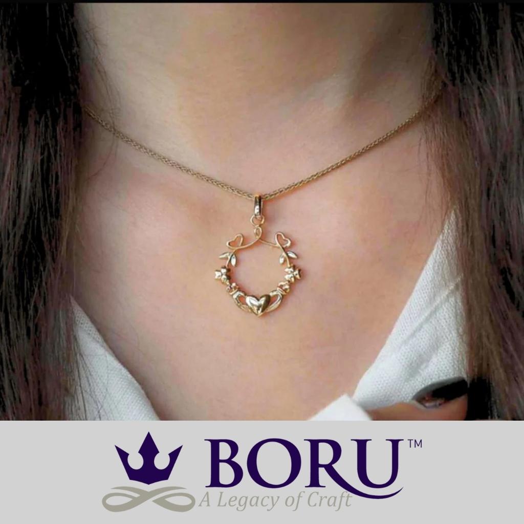 14k Gold Vermeil Shamrock Claddagh Necklace