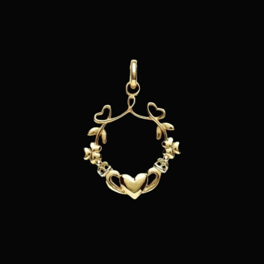 14k Gold Vermeil Shamrock Claddagh Necklace