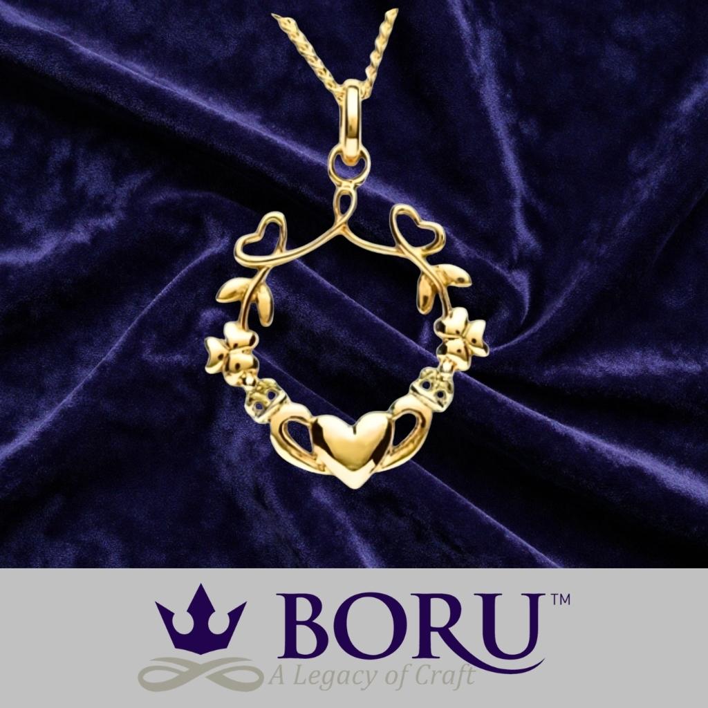 14k Gold Vermeil Shamrock Claddagh Necklace