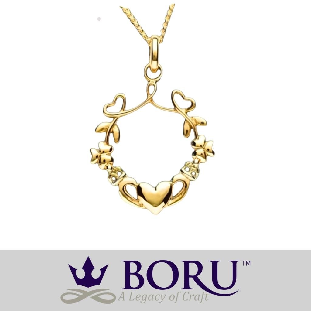 14k Gold Vermeil Shamrock Claddagh Necklace
