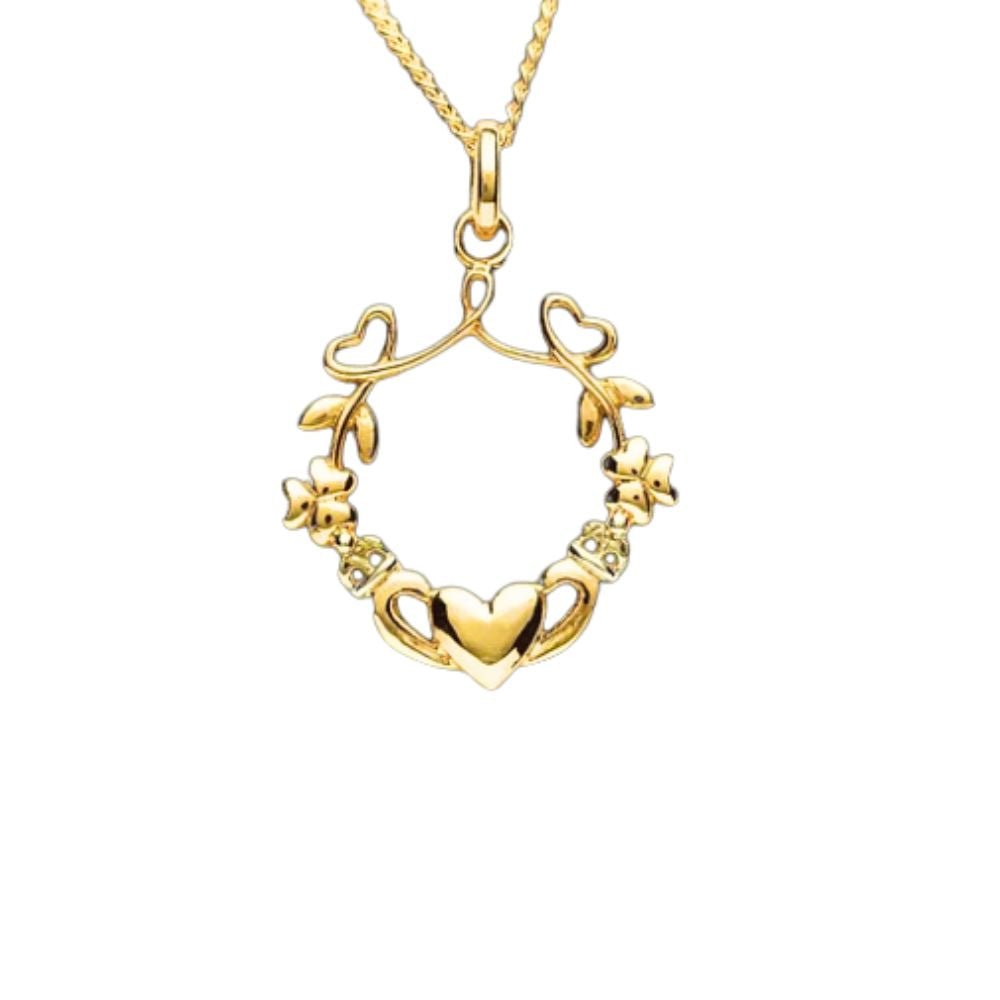 14k Gold Vermeil Shamrock Claddagh Necklace