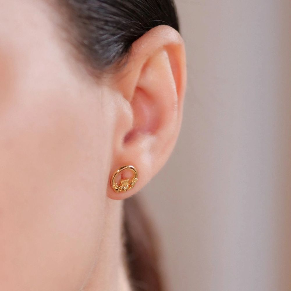 14K Gold Vermeil Stud Claddagh Earrings