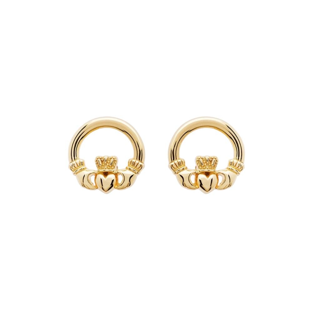 14K Gold Vermeil Stud Claddagh Earrings