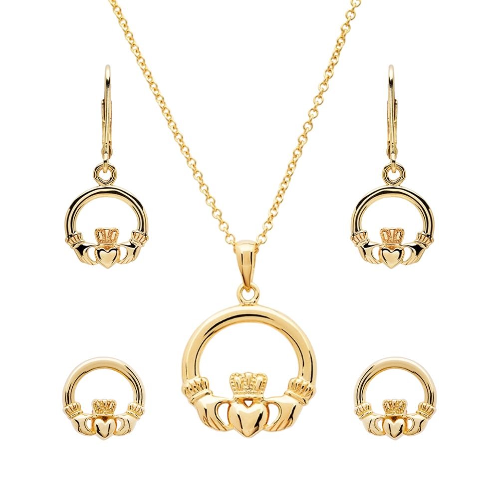 14K Gold Vermeil Stud Claddagh Earrings