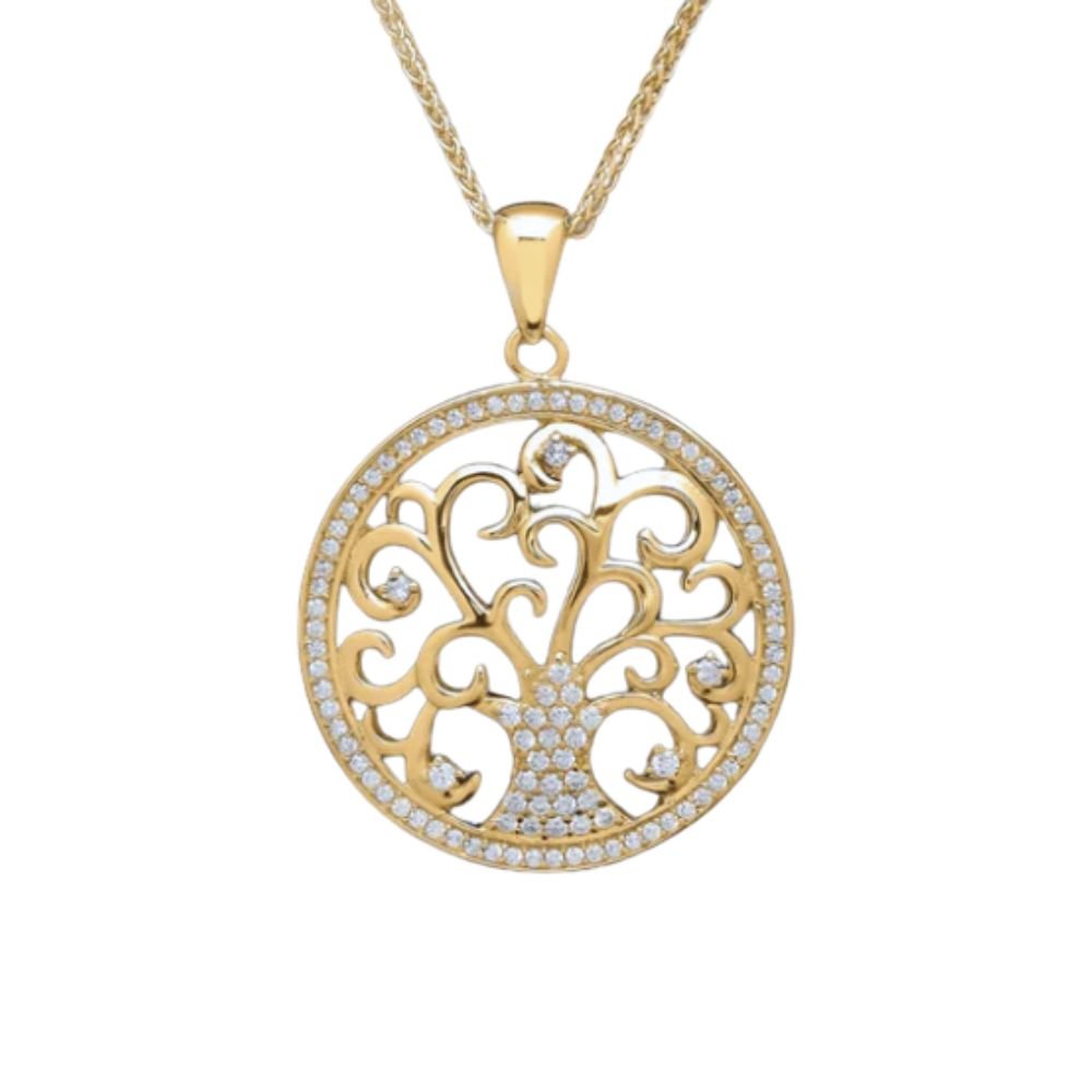 14k Gold Vermeil Tree of Life Necklace with CZ Stones