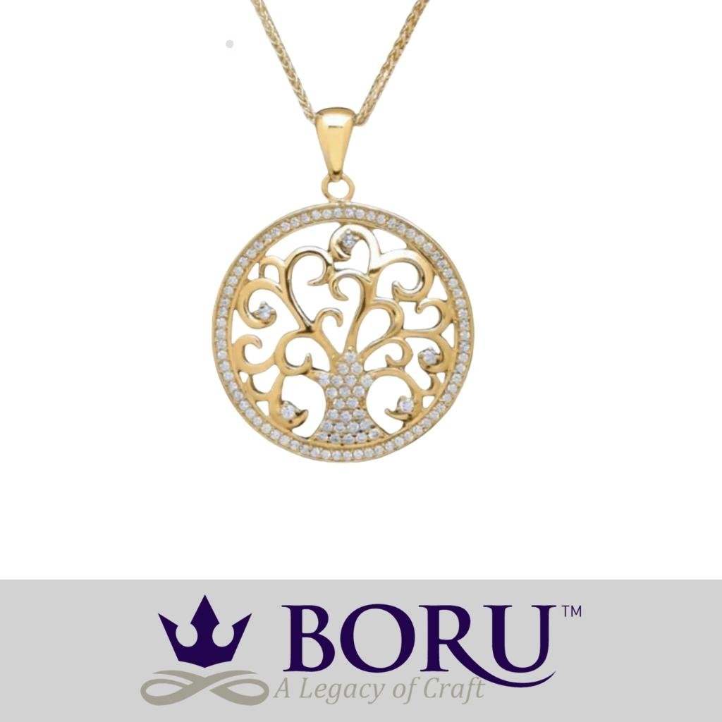 14k Gold Vermeil Tree of Life Necklace with CZ Stones