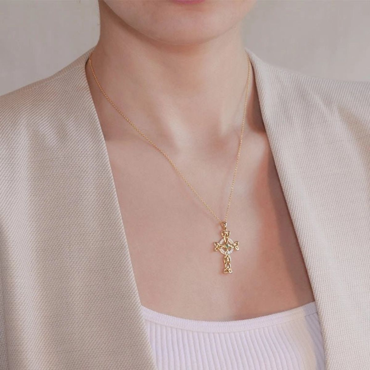 14k Gold Vermeil Trinity Celtic Cross Necklace