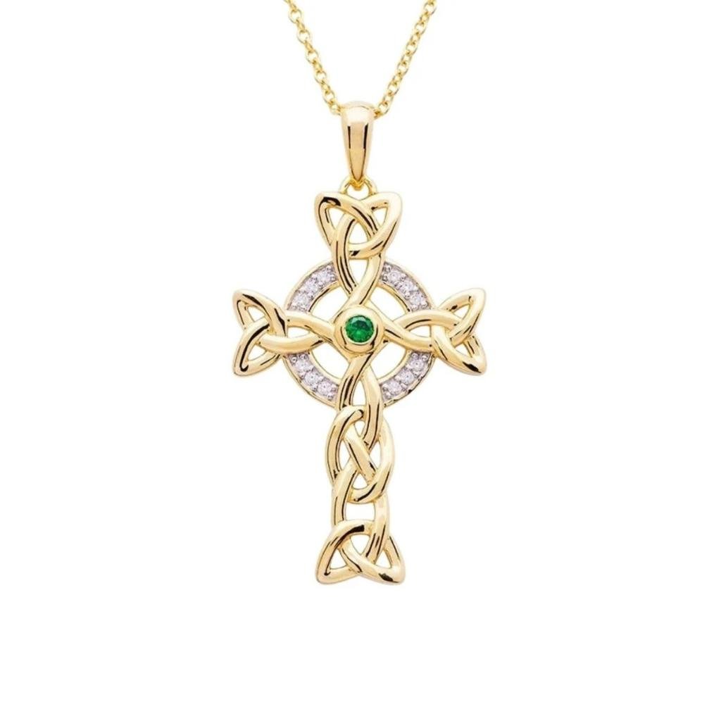 14k Gold Vermeil Trinity Celtic Cross Necklace