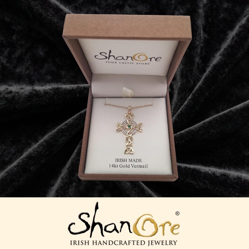 14k Gold Vermeil Trinity Celtic Cross Necklace