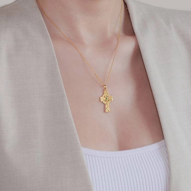 14k Gold Vermeil Trinity Knot Celtic Cross Necklace - The Celtic Gift Store - Necklaces