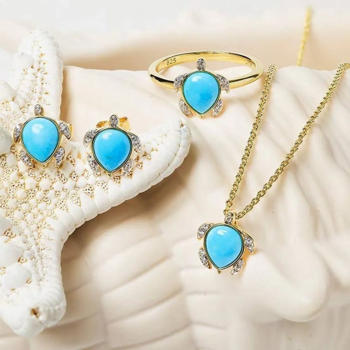 14k Gold Vermeil Turquoise Turtle Earrings