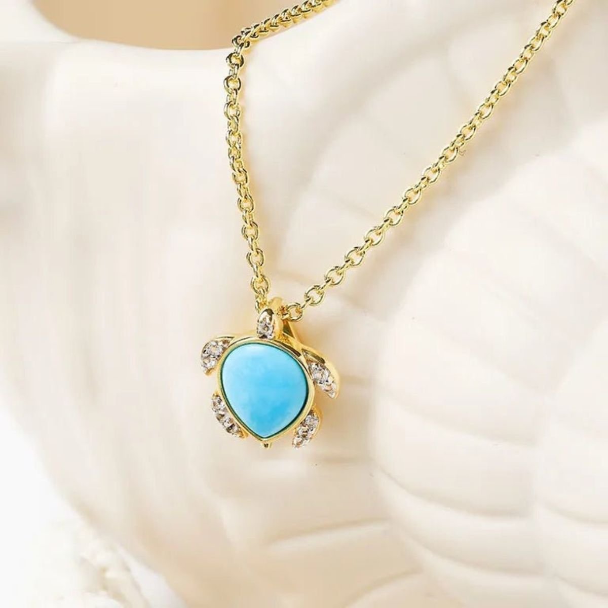 14K Gold Vermeil Turquoise Turtle Necklace