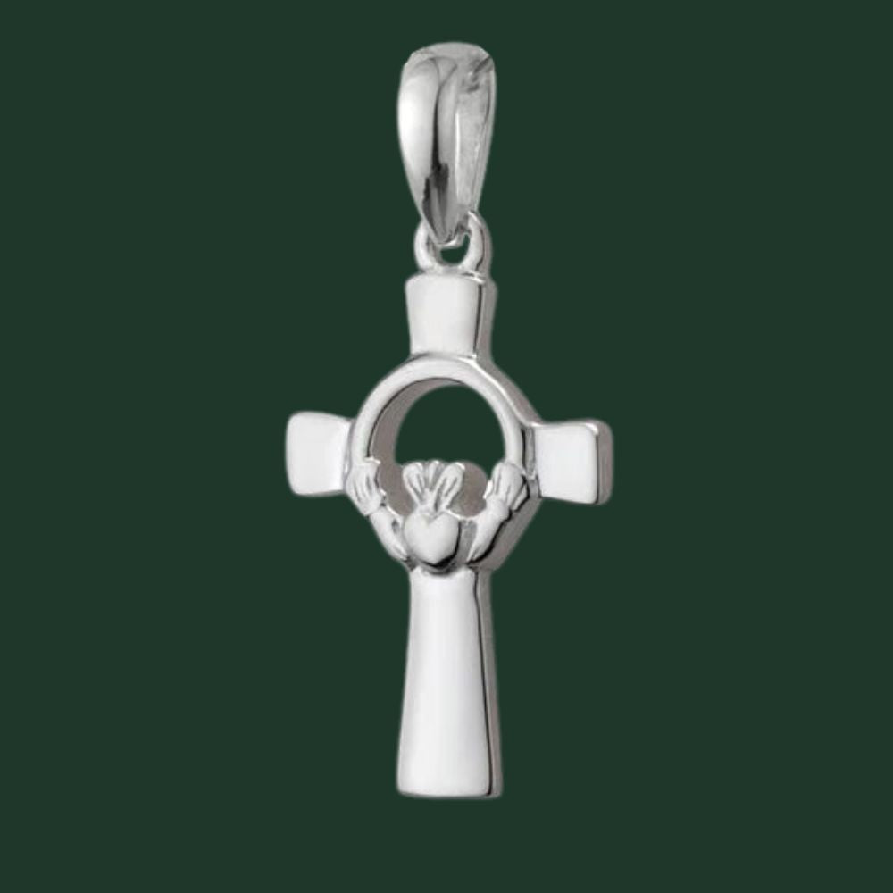 Sterling Silver Claddagh and Celtic Cross Necklace- Small